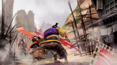 A person is fighting in the street with swords.