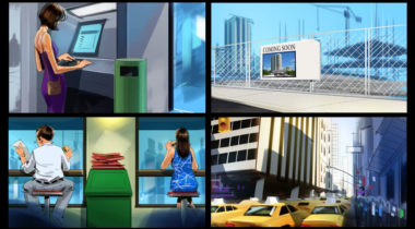 A series of four pictures with different scenes.