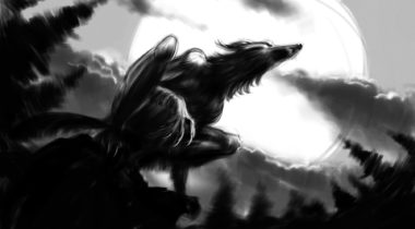 A black and white picture of a wolf.