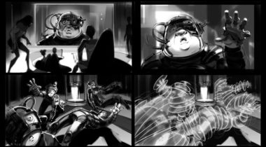 A series of four black and white images with the same image being altered.